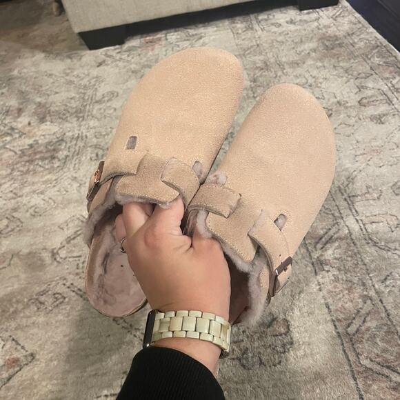 Birkenstock Boston Shearling Clogs SZ 10 Taupe Rose Pink Shearling EU 41 $180 - Picture 5 of 8